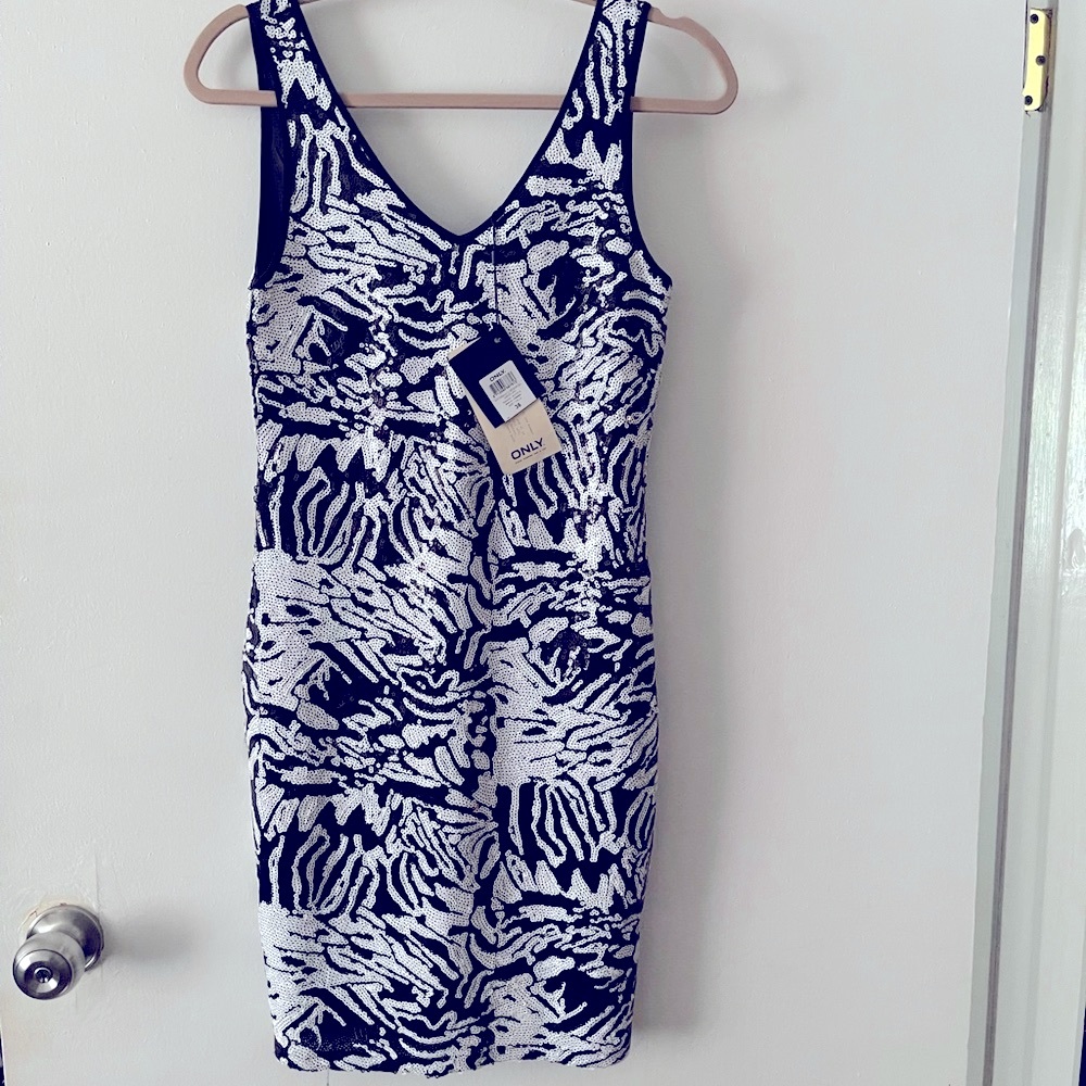 NWT ONLY Black and White Body Con  Sequin dress Size M
